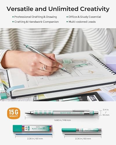 Nicpro Blocky Gear 2.0 mm Mechanical Pencils Set in Case, Metal Pencil with 6 Tubes 2mm Lead Refill (HB 2B 2H 4B 4H & Colors) Sharpeners, Eraser for Professional & Adult Art Writing Drafting Drawing thumbnail 4