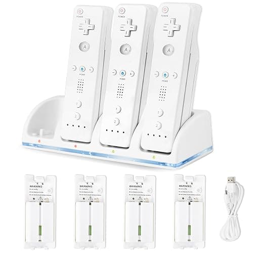 FoToxi 4-in-1 Wii Remote Charging Station with 4X 2800mAh Rechargeable Batteries & USB Charging Cord, LED Indicator Charging Dock for Wii/Wii U Controllers (Remotes Not Included) - Image 1