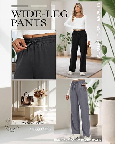Sweetyweee 4 Pack Womens Wide Leg Sweatpants Elastic Waist Lounge Baggy Pants Straight Leg Soft Casual Joggers with Pockets thumbnail 2