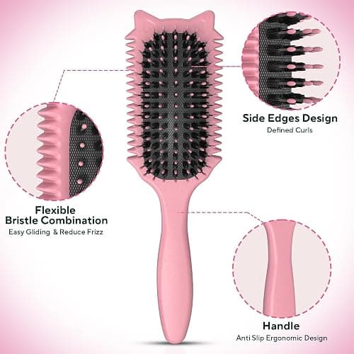 Bounce Curl Brush, Curly Defining Hair Styling Brush Shaping for Women and Men Less Reducing Pulling Detangling Shaping Curl Separation (Pink) thumbnail 3
