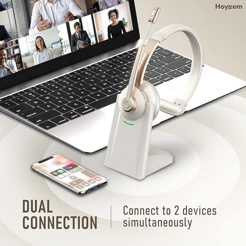 Bluetooth Headset, Wireless Headphones with Microphone Noise Canceling & USB Dongle, V5.0 Trucker Bluetooth Headset with Mic Mute & Charge Dock for PC/Laptop/Phone/Meeting/CallCenter/Office Gold thumbnail 7