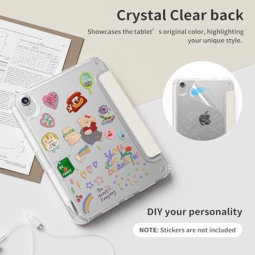 kenke Case for iPad mini A17 pro 8.3 Inch 2024, for iPad mini 6th Generation 8.3 Inch 2021 with Pencil Holder, Solid Y-Fold Stand Cover with Full Clear Hard Back Shell, Auto Wake/Sleep, Cream White thumbnail 6