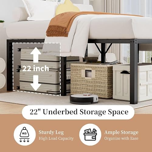 24 Inch High Full Bed Frame with Under-Bed Storage Space, Heavy Duty Metal Tall Platform Bed Frame Full Size, 3500 LBS Sturdy Steel Support, No Box Spring Needed, Noise Free, Easy Assembly, Black thumbnail 3