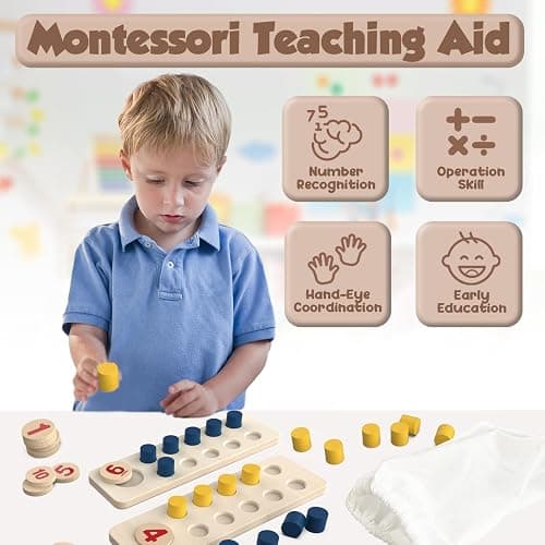 TEUVO Montessori Counting Peg Abacus for Kids Age 3 4 5 6 Years Old, Math Manipulatives Materials Wooden Learning Toys Numberblocks Toddler Puzzle & Kindergarten Home School Montessori Teaching thumbnail 2