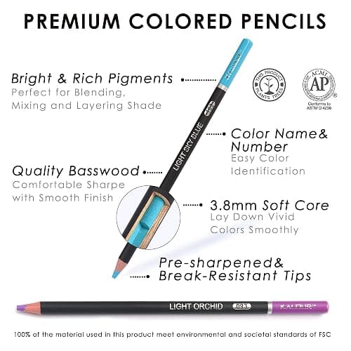 KALOUR 180 Colored Pencil for Artists - Rich Pigment Soft Core - Oil-Based - Ideal for Coloring Drawing Sketching Shading Blending - Vibrant Color（Tin Case） thumbnail 3