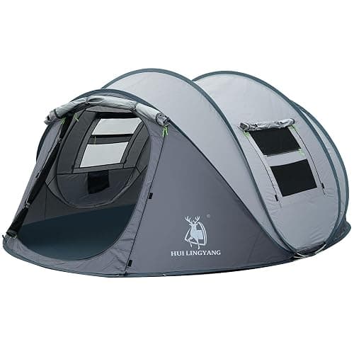 4 Person Pop Up Camping Tent, Waterproof Instant Family Tents,Easy Setup with 2 Doors Camping Tent for Hiking & Traveling, Grey - Image 1