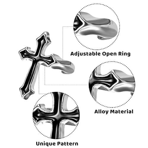 PANTIDE Vintage Punk Rings Set Gothic Knuckle Midi Rings Adjustable Alloy Chain Belt Cross Stackable Finger Half Open Rings Fashion Joint Jewelry for Women Men (Silver) 22Pcs thumbnail 3