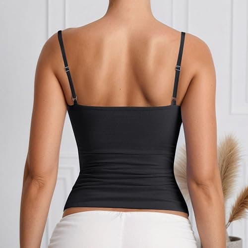 Women's Basic Double Lined Scoop Neck Tank Tops Adjustable Cami Tank Summer Sleeveless Tops 2025 New thumbnail 3