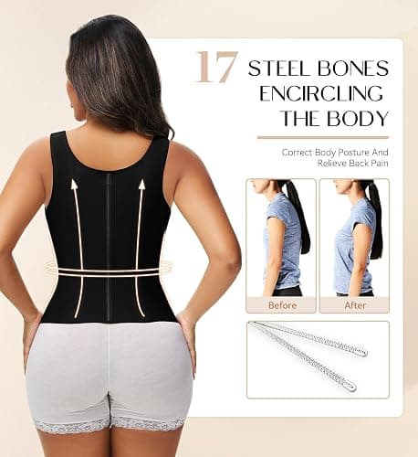 SHAPSHE Waist Trainer Corset for Women Tummy Control Sport Workout Body Shaper Vest for Women Postpartum Gym Zipper and Hooks thumbnail 4