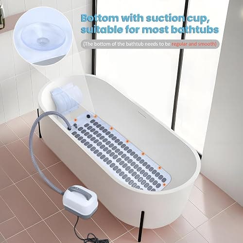Portable Spa Bubble Bath Mat, Full Body Bubbling Non-Slip Bath Mat with Remote, Pillow & Electric Air Pump - Adjustable Bubble Settings for Bathtub Home Spa Relaxation (Normal Suction Cup) thumbnail 8