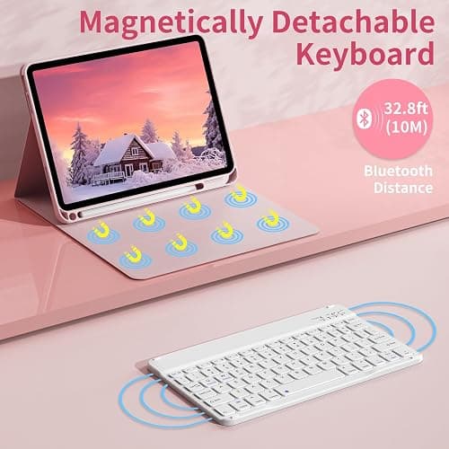 aoub Keyboard Case for iPad (A16) 11th Gen 11 Inch 2025, iPad 10th Generation 10.9 inch 2022 with Pencil Holder, Stand Folio Detachable Wireless Bluetooth Rechargeable Keyboard, Pink thumbnail 4