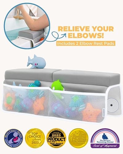 Comfortable Baby Bath Kneeler and Elbow Rest Pad Set – Thick Memory Foam Bath Kneeling Pad with Elbow Support – Baby Bathtub Cushion with Toy Organizer for Bathing Infant or Toddler - Grey thumbnail 4