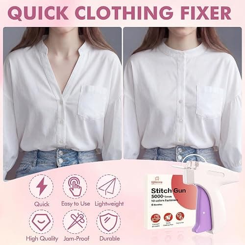Hybemmy Stitch Gun for Clothes, Tagging Gun, Quick Clothing Fixer, 10 Color | 5000 Fasteners, 0.04" Fine Needle, 6 Needles, Portable, Handheld, Compact, Lightweight, Easy to Use, Versatility, Durable thumbnail 5