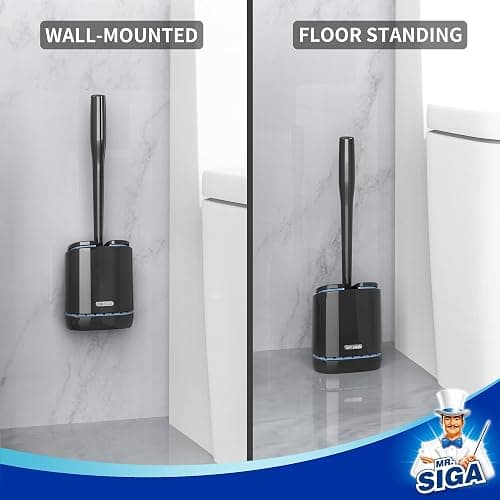 MR.SIGA Toilet Bowl Brush and Holder, Wall Mounted Toilet Brush, Black | Automatic lid design, sturdy handle, upgraded ventilation, flexible thermoplastic rubber head, easy to clean and dry quickly thumbnail 5