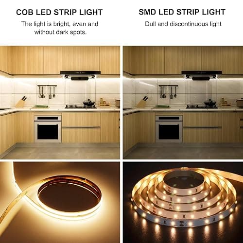 AXMOTUT COB LED Strip Light Warm White, High Bright LED Strips with 2400LEDs, RF Remote and UL Power Supply, 3000K Dimmable LED Lights for Bedroom, Kitchen, DIY Home Decoration thumbnail 3