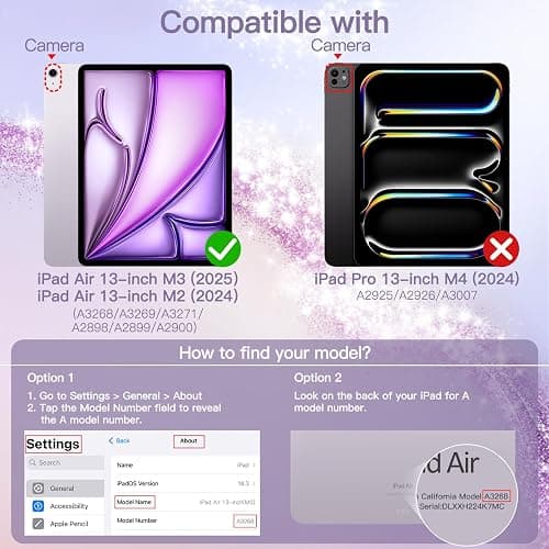 JETech Glitter Case for iPad Air 13-Inch M3/M2 (2025/2024) with Pencil Holder, Cute Sparkly Slim Cover for Kids and Girls, Shiny Clear Back Shell (Purple) thumbnail 2