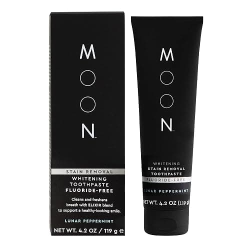 MOON Fluoride Free Toothpaste - Stain Removal Teeth Whitening Toothpaste for Adults & Children - with Essential Oils, Green Tea & Mica - Gentle on Enamel & Gums - Peppermint (4.2 Oz) - Image 1