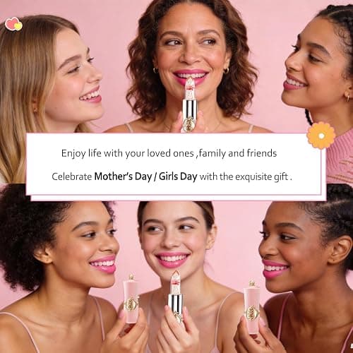 6 Pcs/Set Flower Jelly Lipstick, Temperature Color Change Lip Goss Moisturizer Long Lasting Nutritious Balm Magic Change ph Lipstick,Small Gifts, Mothers Day Gifts, Teacher Appreciation Gifts (Purple) thumbnail 2