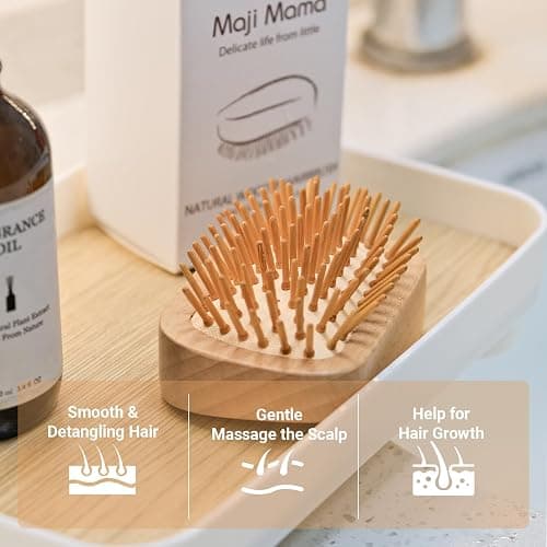 Maji Mama Handmade Natural Wooden Hair Brush Hairbrush with Bamboo Pins Massage Scalp & Detangling All Hair Types For Hair Growth,Scalp Massager Mini Brush No Handle Design thumbnail 2