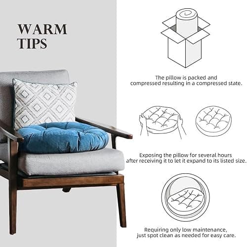 Gfobip Meditation Cushions Set of 2, Floor Pillow for Adults, 18.9 Inch | Reading nook use, Meditation seating, Tatami seating, Tufted Corduroy cover, 5 in thick, High-density pearl cotton, Brown thumbnail 6
