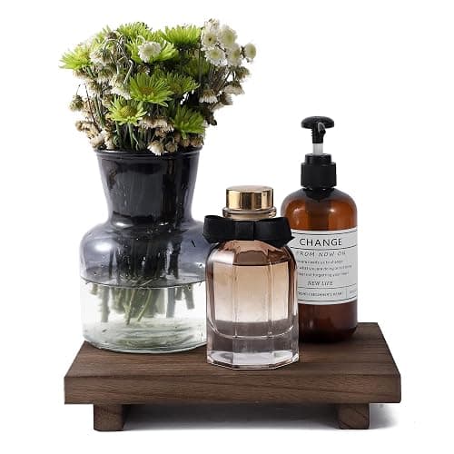 zoocatia Small Wood Tray Pedestal Stand Farmhouse Bathroom Decor Decorative Wooden Riser Kitchen Soap Dish Holder for Vanity, Counter, Sink, 9" x 5.9" - Walnut thumbnail 8