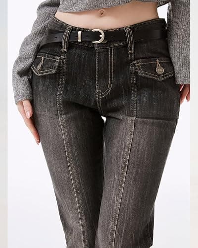 EMMIOL Mid-Low Rise Flare Jeans for Women, Y2K Baggy Boot Cut Flared Bootcut Wide Leg Womens Denim Pants Stretch thumbnail 4