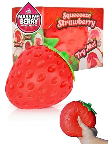 Squishy Squeeze Strawberry Giant Jumbo Big 5 Inch Slow Rising Stress Ball, Realistic Fruit Squeeze Toy for Relief, Adults Kids Sensory Fidget Strawberry Squishy Gifts Party Favor(5 Inch Red) - Image 1