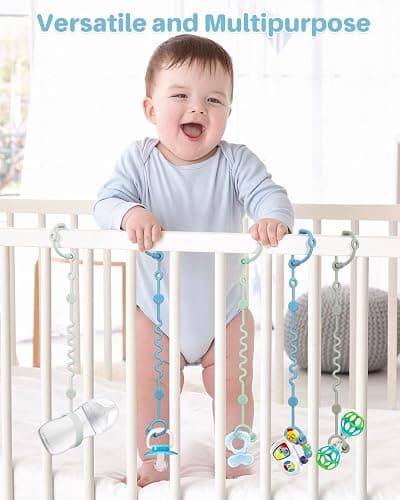 LittleHugs Toy Straps for Baby, Adjustable Toy Holder for Stroller Accessories, Silicone Tether Pacifier Clip, No Throw Travel Essential Leash for High Chair, Car Seat (boy-4 Pack) thumbnail 4