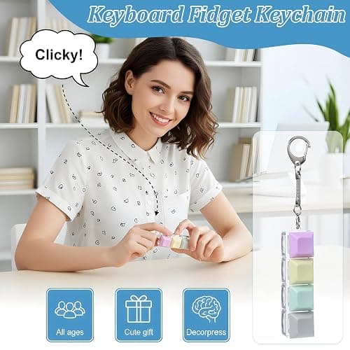 Mabor Keyboard Fidget Clicker Keyboard Fidget Keychain of 4 Colors Decompression Button Stress Relief Gifts for Adult to Relief Stress Pass Time thumbnail 7