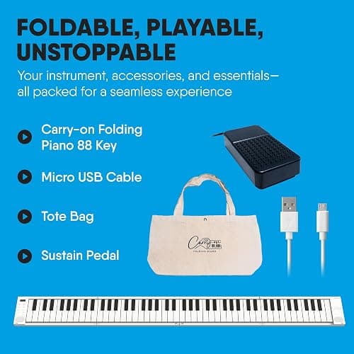 Blackstar Carry-on White 88 Keys USB MIDI Controller for Portable Folding Digital Piano with Rechargeable Battery thumbnail 5