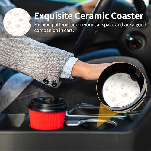 Watbro Vintage Flowers Car Coasters,Absorbent 2 Pack for Cup Holders with Finger Notch,2.56 inches Ceramics Heat Resistant Anti Slip Cork Base Car Drinks Coasters Auto Cup Holder thumbnail 5