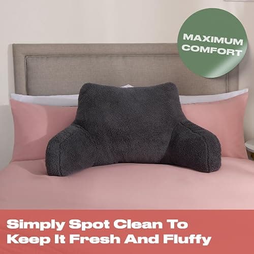 OHS Teddy Reading Pillow with Arms Charcoal Grey, Cuddle Cushion for Adults Soft Cosy Supportive Teddy Pillow with Arms Snuggle Hug Pillows Relaxing at Home thumbnail 5