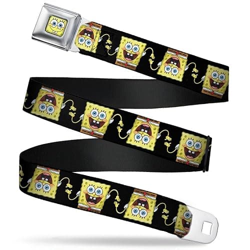 Buckle-Down Unisex Seatbelt Belt, SpongeBob SquarePants Regular, Yellow | Nickelodeon Cartoon Novelty Character Seatbelt Buckle Belt, Adjustable Fashion Accessories & Merchandise For Fandom - Image 1