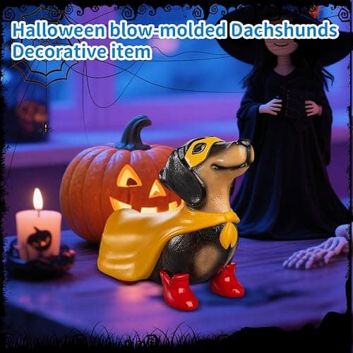 Halloween Dachshund Decor, 7.87 Inch Blow Mold Lighted Super Hero Dachshund Statue, Vintage Wiener Dog Decor, Outdoor/Indoor Halloween Party Decoration for Yard or Home thumbnail 4