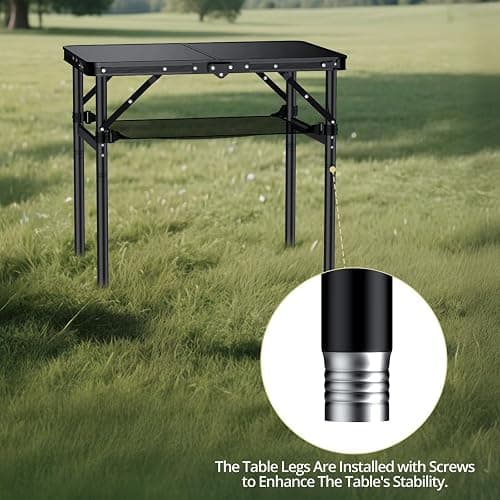Anbte 2ft Folding Camping Table Max 29.5", 3 Adjustable Height Aluminum Small Folding Table with Storage Net & Portable Handle, Lightweight, for Travel Outdoor Beach Picnic Camp, 23.2" x 16", Black thumbnail 5