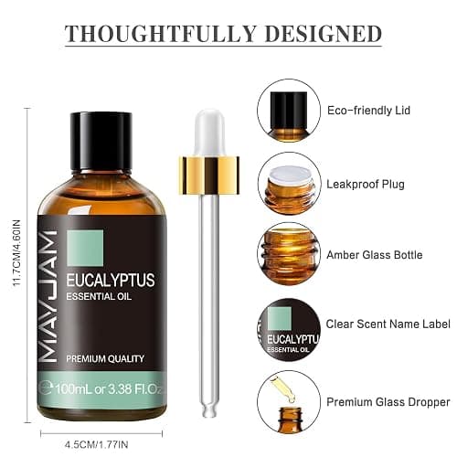 MAYJAM Eucalyptus Essential Oil for Diffuser Soap Candle Making, 100ML | Long Lasting Scents, Eucalyptus Oil for Skin, Ideal for Home Office Yoga Use thumbnail 3