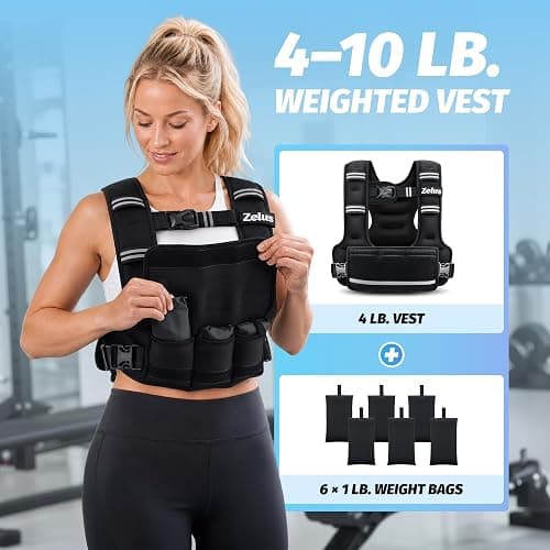 ZELUS Adjustable Weighted Vest for Women Men, Ergonomic Fit Training Vest | Available in 4–10 LB, 11–20 LB, and 20–32 LB Options with 6 Removable Weights for Walking, Cardio, and Strength Training thumbnail 3