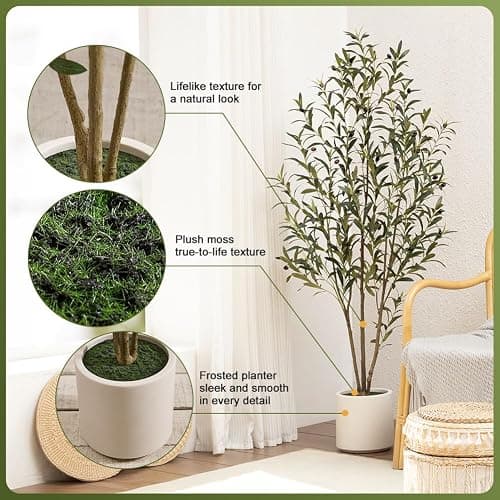 VeriNatural Artificial Olive Tree 5ft, Tall Faux Olive Tree with White Planter, UV-Resistant Fake Plants for Indoor and Outdoor Decor, Realistic Potted Plants for Home,Office & Living Room Decor VN158 thumbnail 4