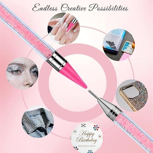 14PCS Rhinestone Picker Tool Kit for Nail Art, Diamond Painting and Bedazzling, 3 Dual-Ended Pens with Wax and Metal Tips, 6 Replaceable Heads, Includes 2 Tweezers, Clay, Tray and Storage Case thumbnail 7