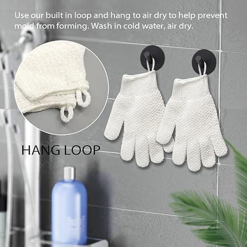 Evridwear Exfoliating Dual Texture Bath Gloves for Shower, Spa, Massage and Body Scrubs, Dead Skin Cell Remover, Gloves with Hanging Loop (1 Pair Light) thumbnail 5