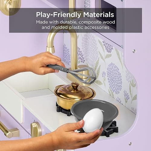 Best Choice Products Wooden Play Kitchen for Kids, Pretend Play Cooking Toy Set with Sink, Oven, Microwave, Refrigerator, Ice Maker & Accessories, Kitchen Playset for Toddlers Ages 3+ - Lavender thumbnail 4
