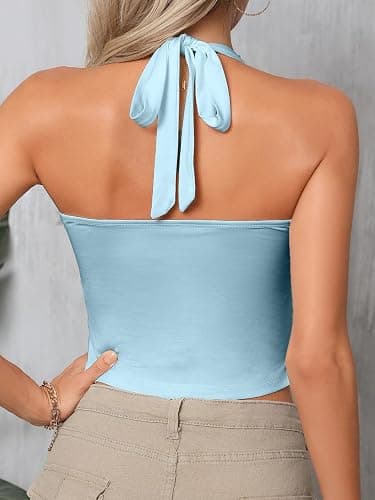 SOLY HUX Women's Ruched Halter Y2K Crop Tops Tie Back Sleeveless Slim Fit Cami Tops thumbnail 3