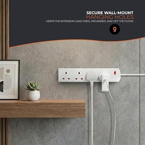 Wolf Power 4 Way Extension Lead, 2 Metre Extension Cable with UK 3 Pin Plug, Multi Socket Power Strip, Wall Mountable, Suitable for Home, Office & Appliances (White, 1 Pack) thumbnail 8