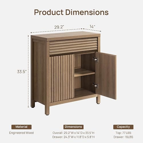 SICOTAS Fluted Buffet Cabinet with Storage - 87" Large Sideboard Modern Storage Cabinet Accent Coffee Bar Console Table with Drawers & Adjustable Shelves for Kitchen Living Room Entryway, Caramel Oak thumbnail 2