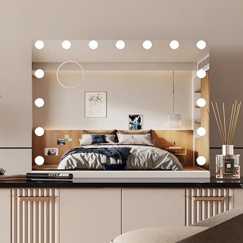 YU YUSING Hollywood Makeup Mirror, 45×58cm Large Lighted Vanity Mirror, Tabletop or Wall-Mounted Mirror, with 15 Dimmable Bulbs, 3 Color Modes, Touch Screen Control, 10X Magnifier, USB Output Port thumbnail 8