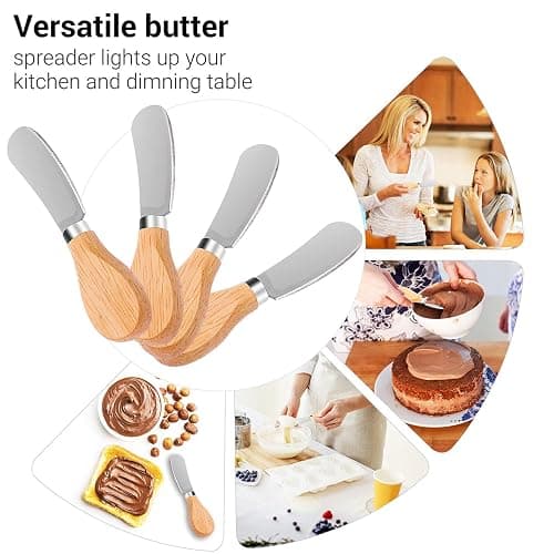 6 Pcs Wooden Handle Butter Spreader Knives Set – Stainless Steel Cheese Spreader for Charcuterie Board, Cheese Knife Set for Butter, Jam, Pastry, Cocktail Knives, and Kitchen Accessories thumbnail 6