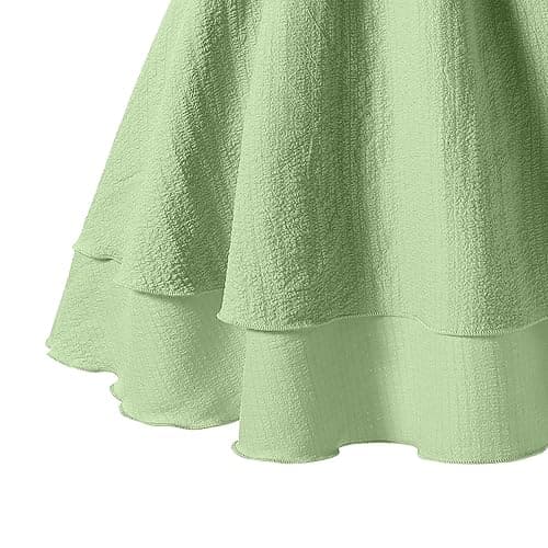 duxyoz Girl's Summer Dresses Spaghetti Strap Swing Pleated Cotton Dress Tween Kids Flowy Front Ruched Boho Beach Casual Midi Sundress for Princess Birthday Party Wedding Prom Gown thumbnail 5