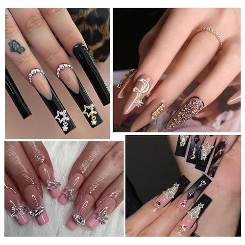120+ Pcs Star Nail Charms Inlaid Rhinestones Gems, Silver Star Planet Cross Nail Art Decorations Shiny Jewelry for Acrylic Nail Accessories for Women Girl Manicure DlY Crafts Supplies thumbnail 6