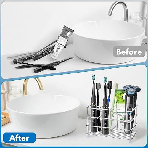 Urbanstrive 304 Stainless Steel Bathroom Toothbrush Holder Toothpaste Holder Stand Bathroom Accessories Organizer (Silver, Large) thumbnail 4