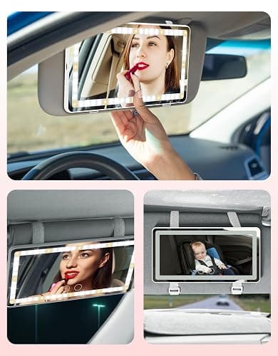JOYTUTUS Car Sun Visor Vanity Mirror, Car Vanity Mirror with Lights, Makeup with 3 Light Modes & 60 LEDs, Rechargeable Dimmable Touch Control Travel Makeup for Sedan Truck SUV thumbnail 6